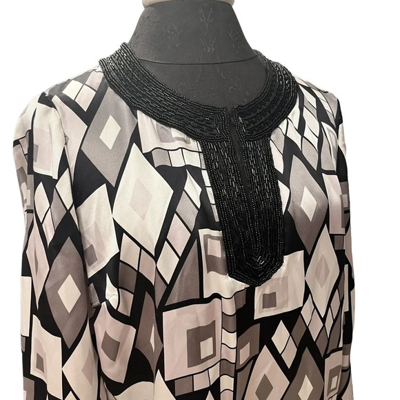 INC International Concepts Geometric Silk Charmeuse Tunic Beaded Placket 8 - Picture 2 of 8